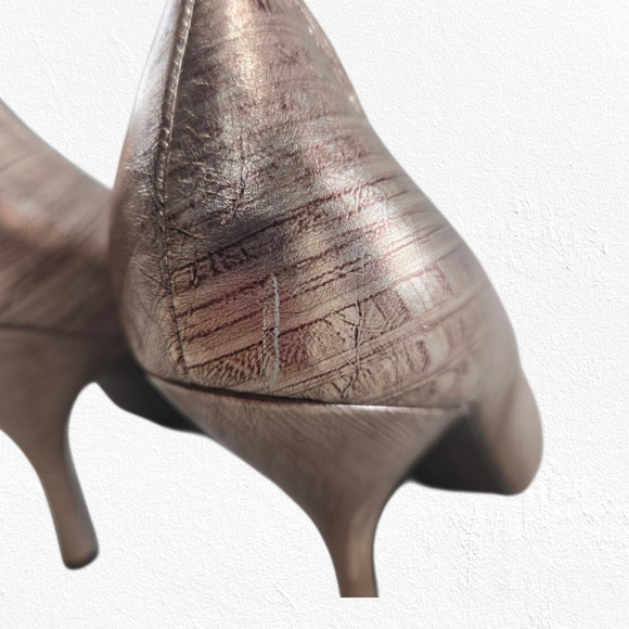 BCBGeneration Ariel Bronze Metallic Glam Leather Peep Toe Stiletto Heels Size 9 - Picture 14 of 15